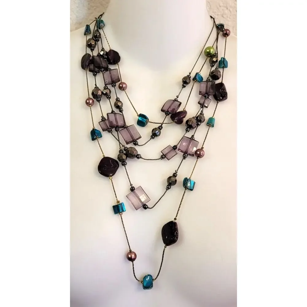Lot of 3 Vintage Colorful Necklaces Station Long Pendant Y2K 90s 2000s Boho